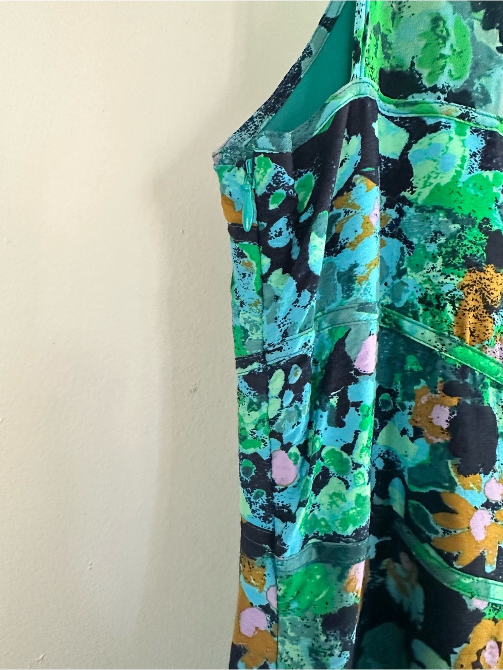 Anthropologie Green & Teal Floral Mini Dress - Picture 3 of 4